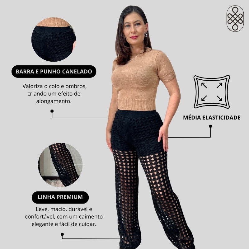 CALÇA TRICO RENDADA COM FORRO