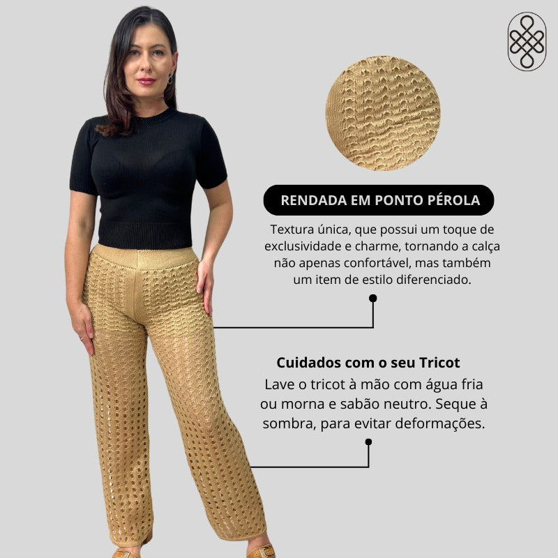 CALÇA TRICO RENDADA COM FORRO