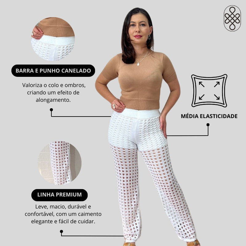CALÇA TRICO RENDADA COM FORRO