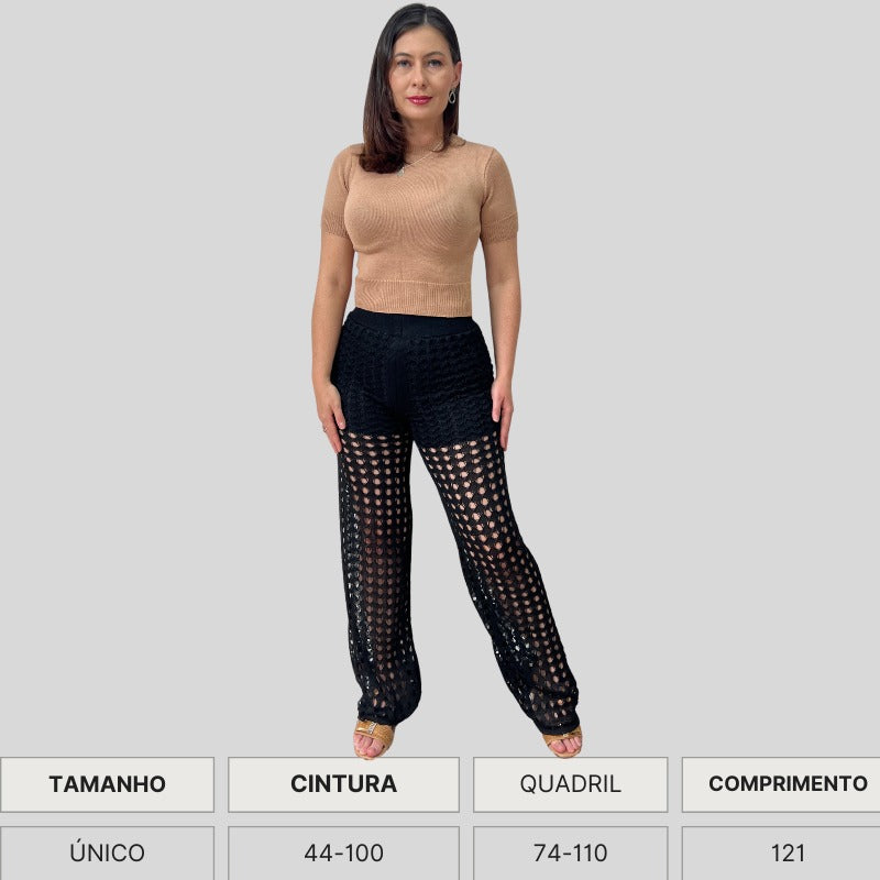 CALÇA TRICO RENDADA COM FORRO