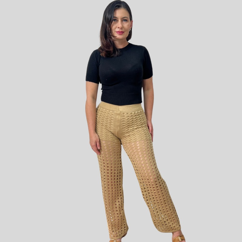 CALÇA TRICO RENDADA COM FORRO