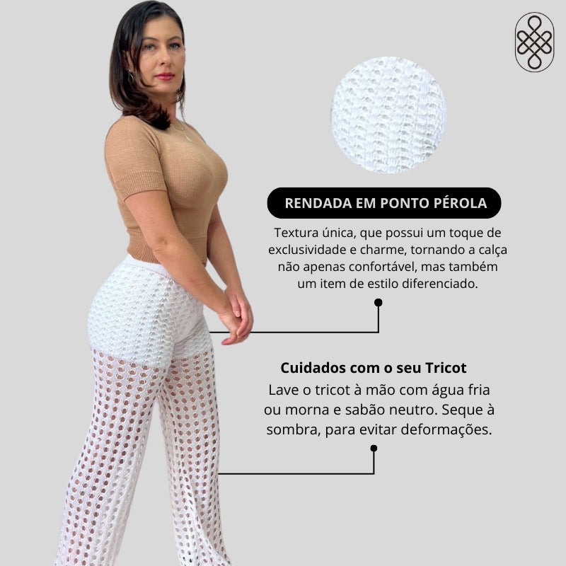 CALÇA TRICO RENDADA COM FORRO