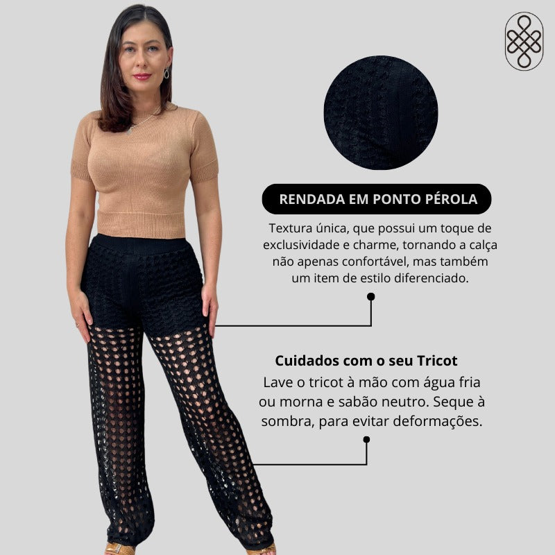 CALÇA TRICO RENDADA COM FORRO