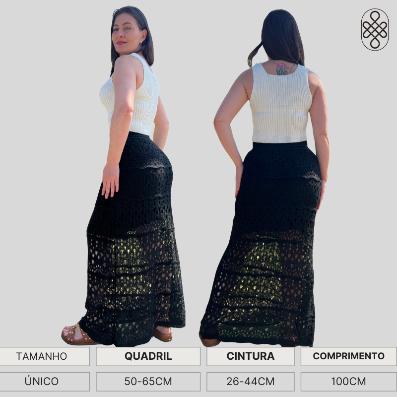 SAIA LONGA MIDI ELEGANTE SEREIA TRICO RENDADA