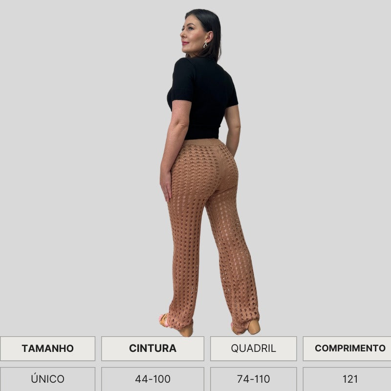 CALÇA TRICO RENDADA COM FORRO
