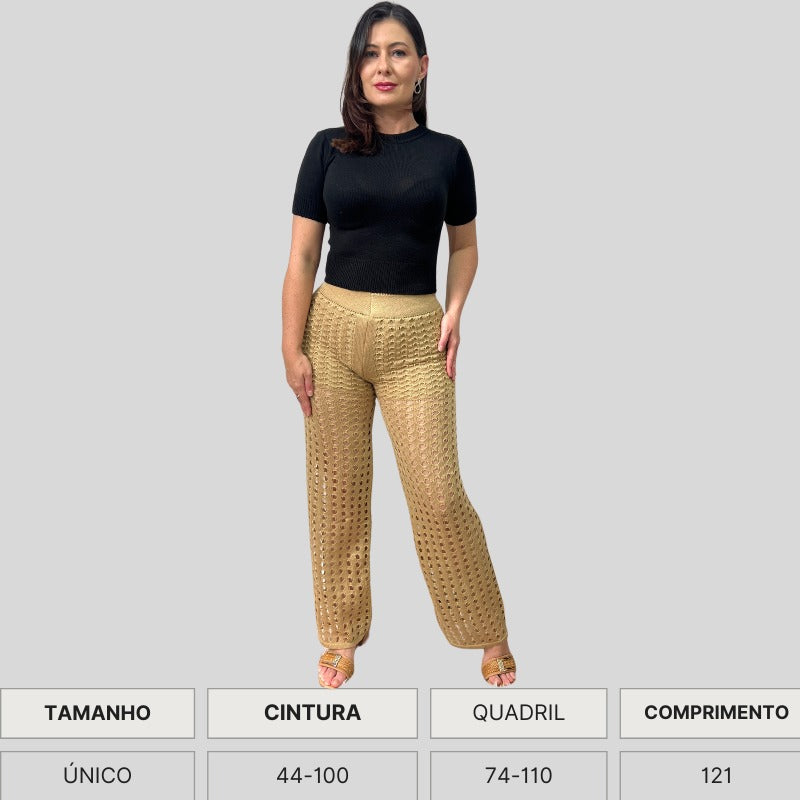 CALÇA TRICO RENDADA COM FORRO