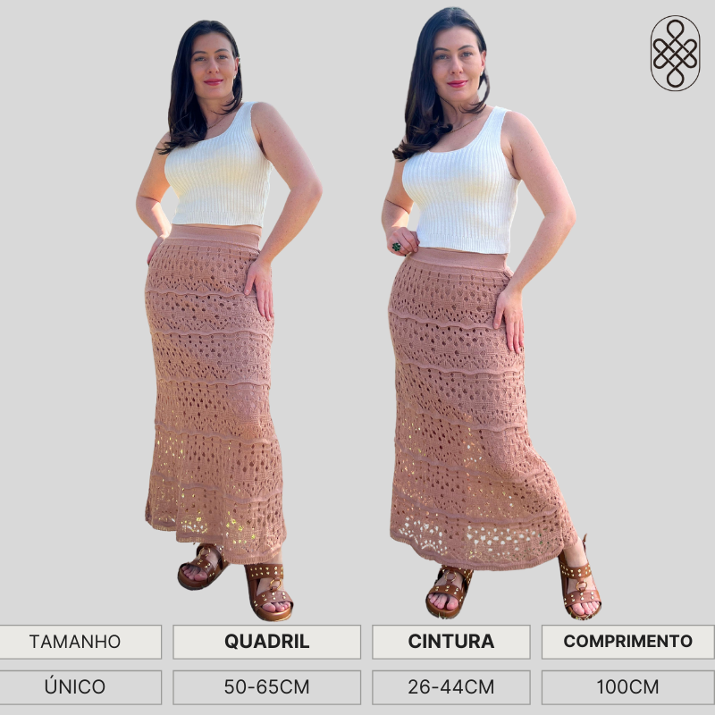SAIA LONGA MIDI ELEGANTE SEREIA TRICO RENDADA