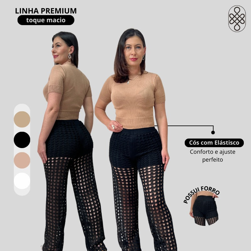 CALÇA TRICO RENDADA COM FORRO