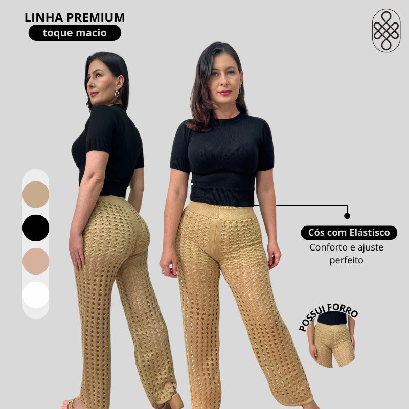 CALÇA TRICO RENDADA COM FORRO