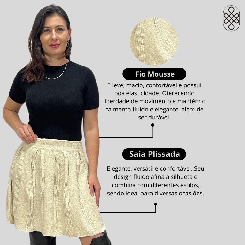 SAIA CURTA TRICO FIO MOUSSE INVERNO