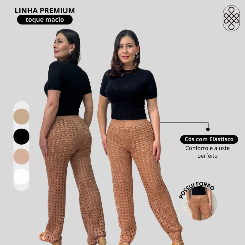 CALÇA TRICO RENDADA COM FORRO