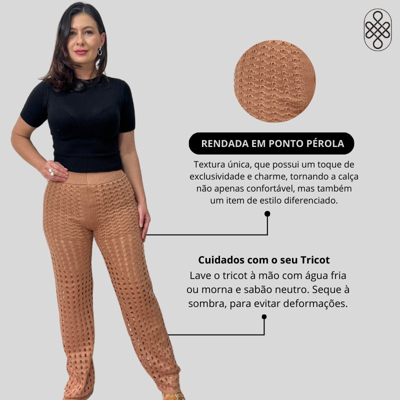 CALÇA TRICO RENDADA COM FORRO