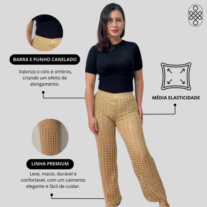 CALÇA TRICO RENDADA COM FORRO