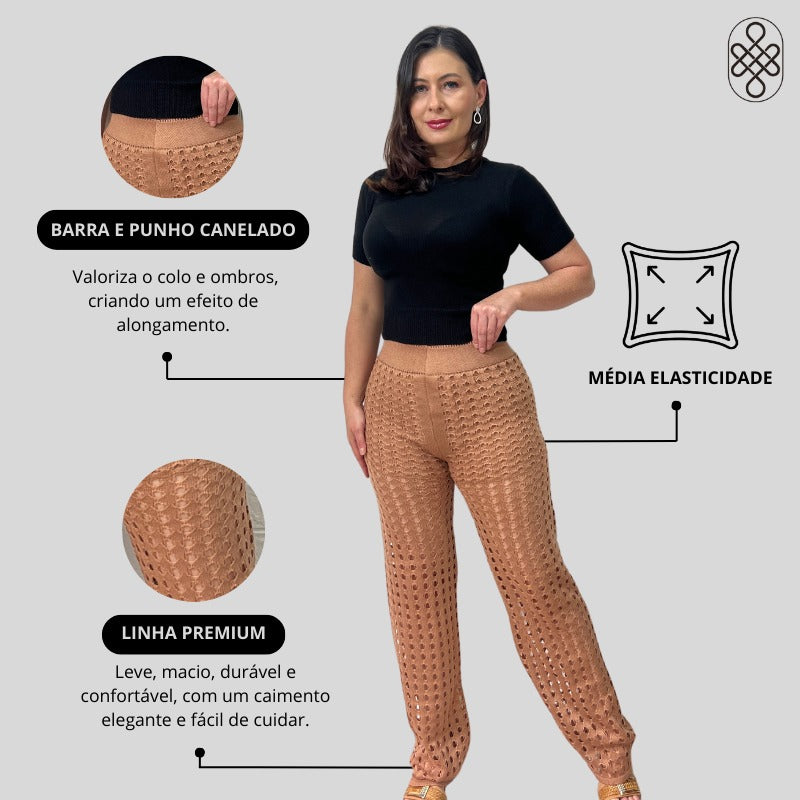 CALÇA TRICO RENDADA COM FORRO