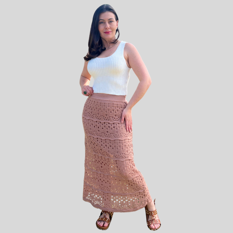 SAIA LONGA MIDI ELEGANTE SEREIA TRICO RENDADA