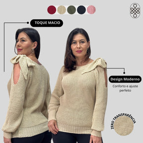 BLUSA BOHO TRICO MANGA LOGA INVERNO LAÇO