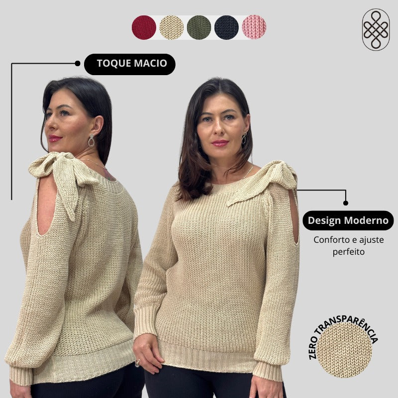 BLUSA BOHO TRICO MANGA LOGA INVERNO LAÇO