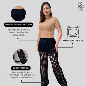 CALÇA TRICO RENDADA COM FORRO