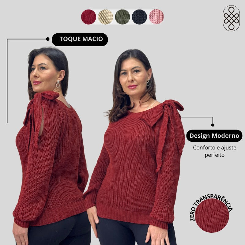 BLUSA BOHO TRICO MANGA LOGA INVERNO LAÇO