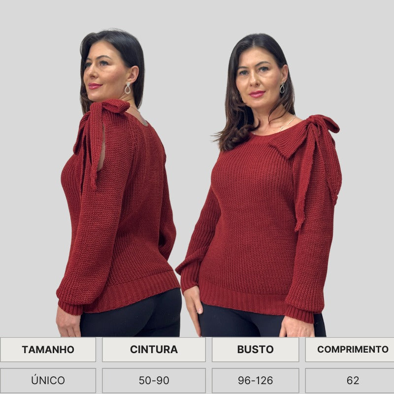 BLUSA BOHO TRICO MANGA LOGA INVERNO LAÇO