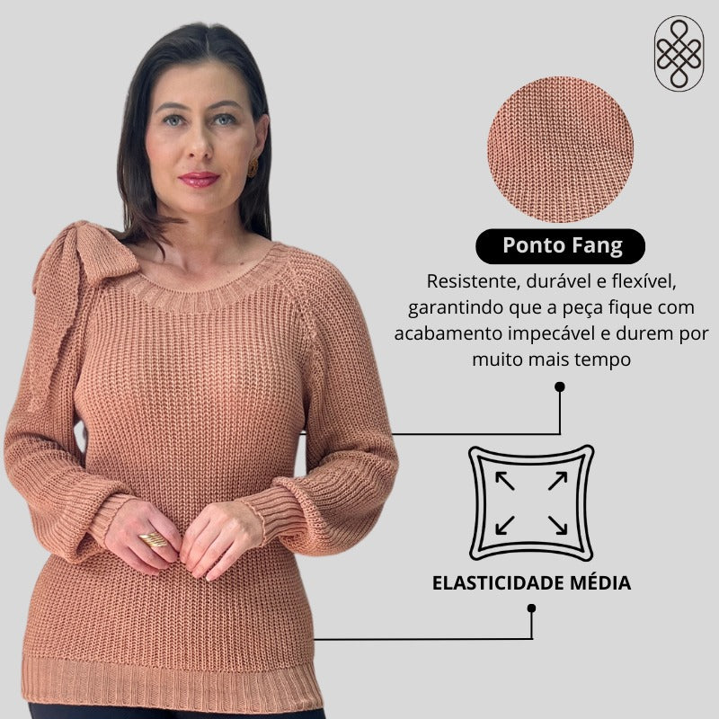 BLUSA BOHO TRICO MANGA LOGA INVERNO LAÇO