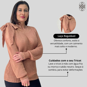 BLUSA BOHO TRICO MANGA LOGA INVERNO LAÇO