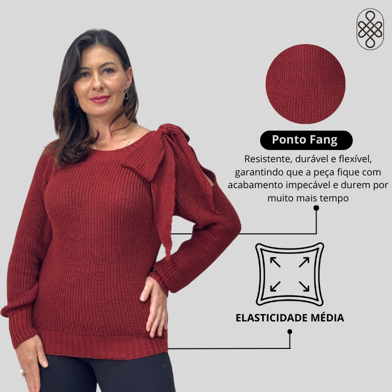 BLUSA BOHO TRICO MANGA LOGA INVERNO LAÇO