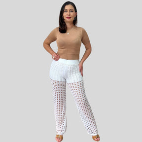 CALÇA TRICO RENDADA COM FORRO