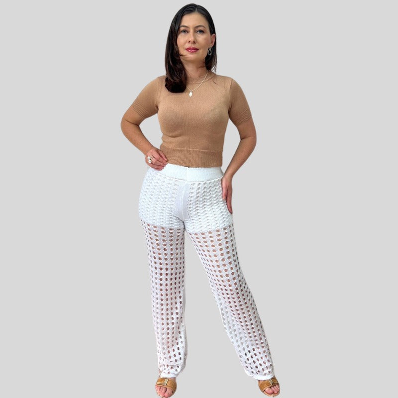 CALÇA TRICO RENDADA COM FORRO