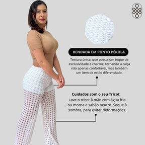 CALÇA TRICO RENDADA COM FORRO