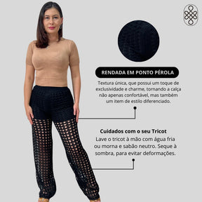 CALÇA TRICO RENDADA COM FORRO