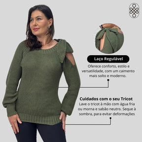 BLUSA BOHO TRICO MANGA LOGA INVERNO LAÇO