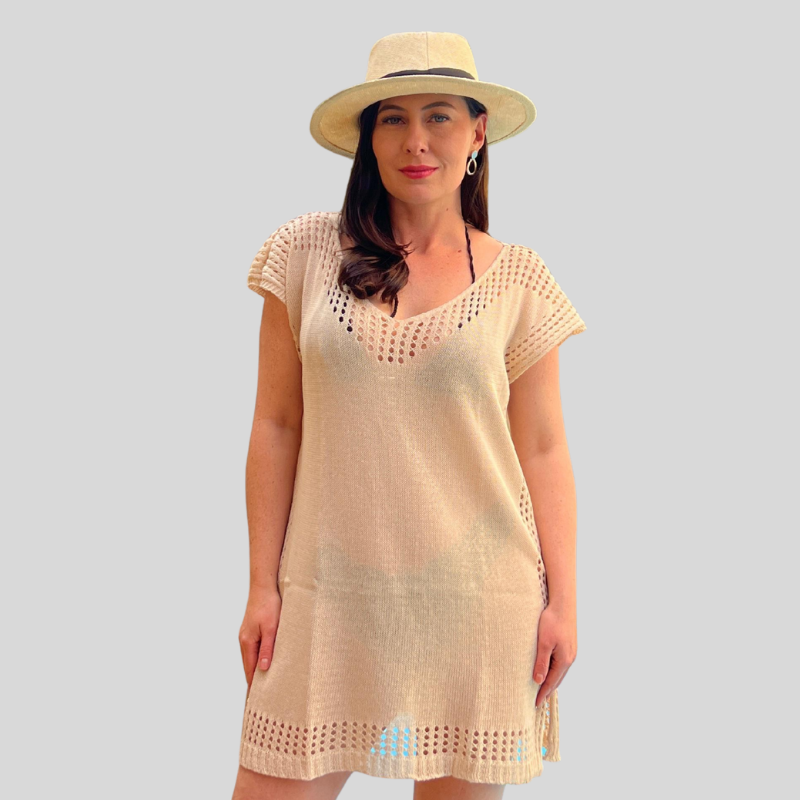 Vestido saida de praia  decote em V
