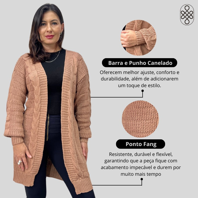 CASACO TRICO INVERNO BOHO CHIC