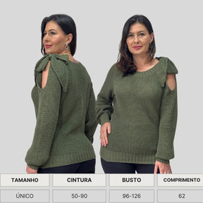 BLUSA BOHO TRICO MANGA LOGA INVERNO LAÇO