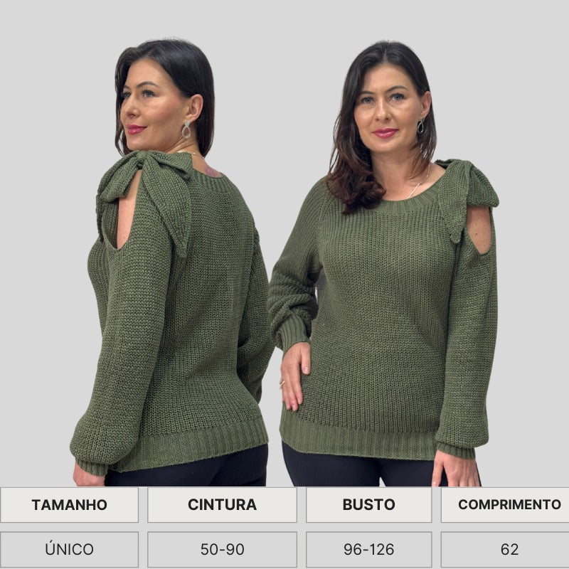 BLUSA BOHO TRICO MANGA LOGA INVERNO LAÇO