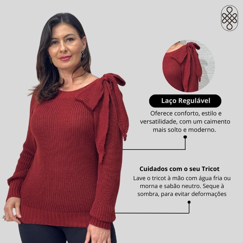 BLUSA BOHO TRICO MANGA LOGA INVERNO LAÇO