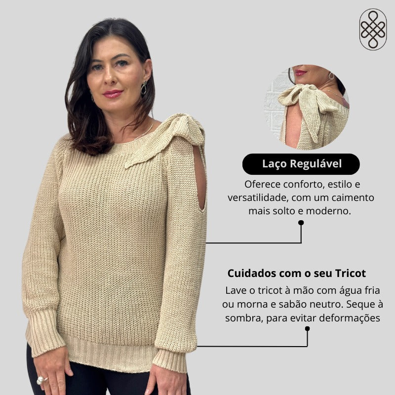 BLUSA BOHO TRICO MANGA LOGA INVERNO LAÇO