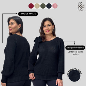 BLUSA BOHO TRICO MANGA LOGA INVERNO LAÇO