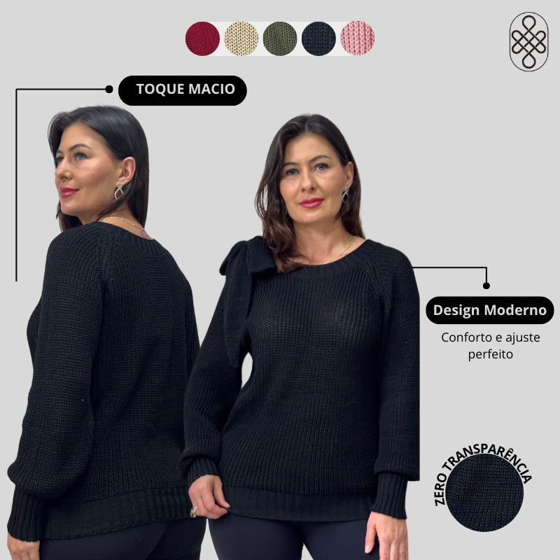BLUSA BOHO TRICO MANGA LOGA INVERNO LAÇO