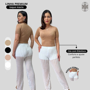 CALÇA TRICO RENDADA COM FORRO