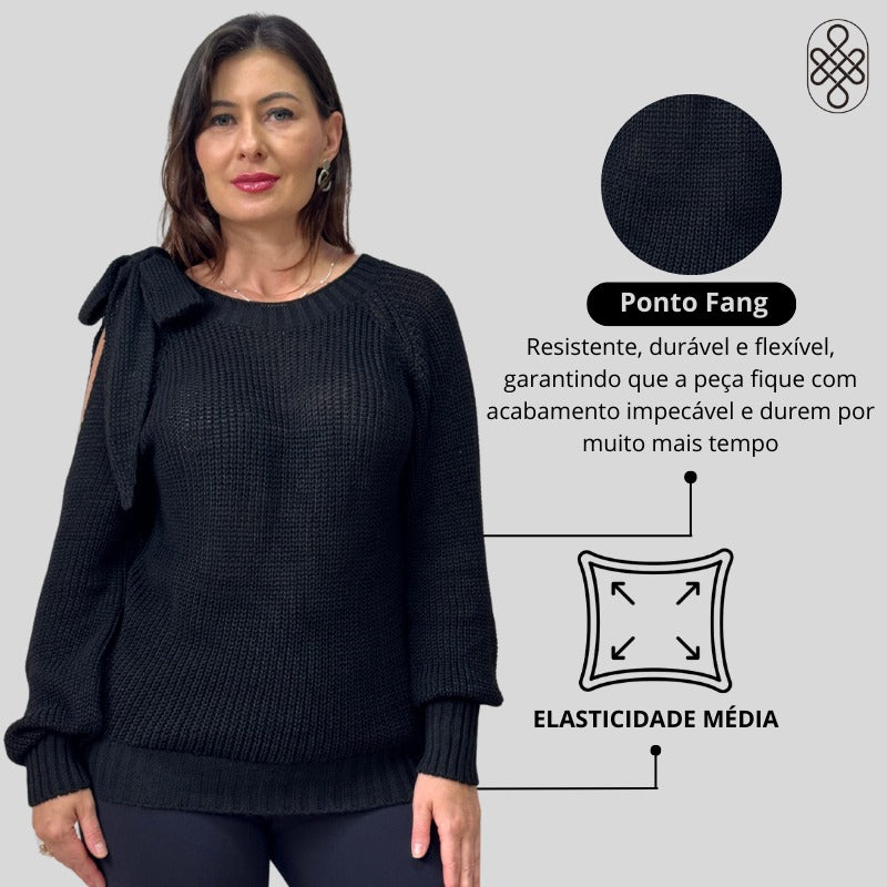 BLUSA BOHO TRICO MANGA LOGA INVERNO LAÇO