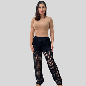 CALÇA TRICO RENDADA COM FORRO