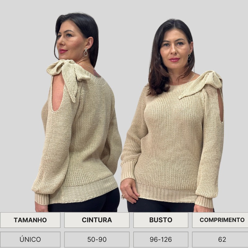 BLUSA BOHO TRICO MANGA LOGA INVERNO LAÇO