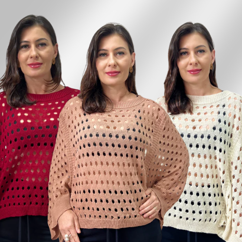 BLUSA EM TRICO BOHO OUTONO INVERNO
