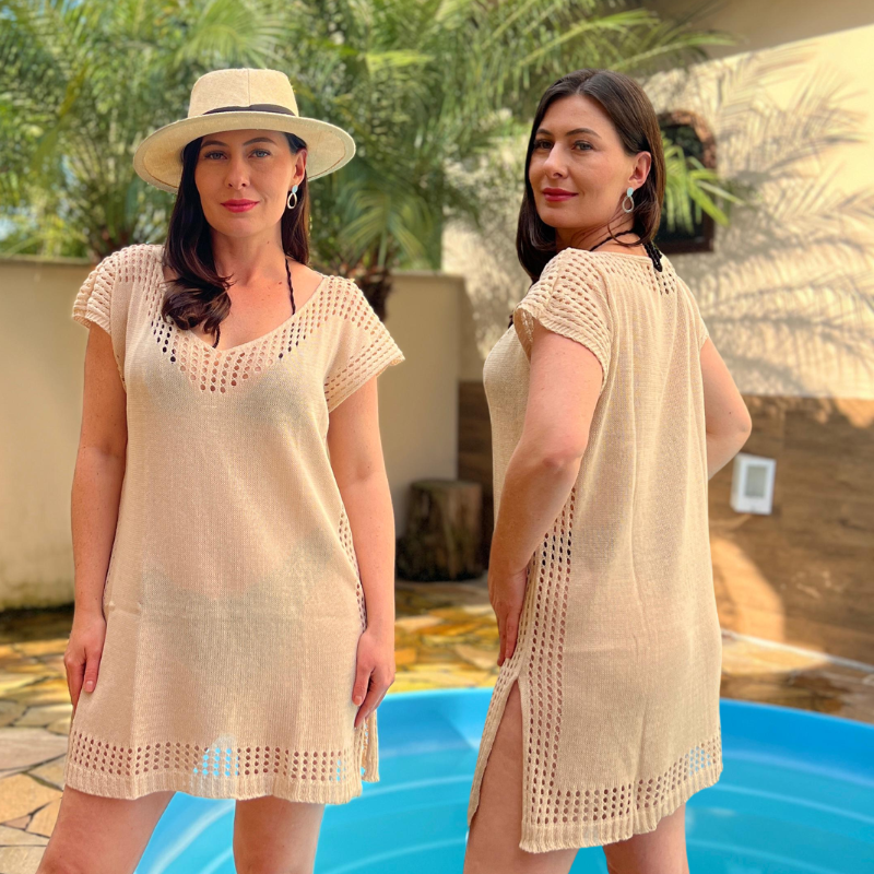 Vestido saida de praia  decote em V