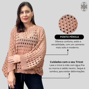 BLUSA EM TRICO BOHO OUTONO INVERNO
