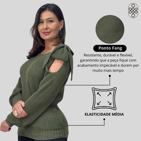 BLUSA BOHO TRICO MANGA LOGA INVERNO LAÇO
