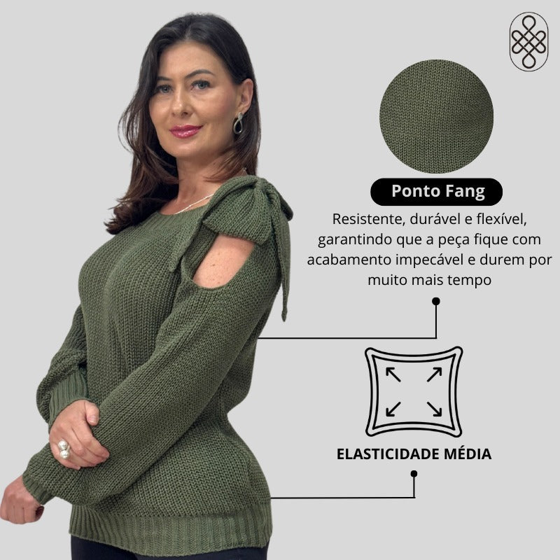 BLUSA BOHO TRICO MANGA LOGA INVERNO LAÇO