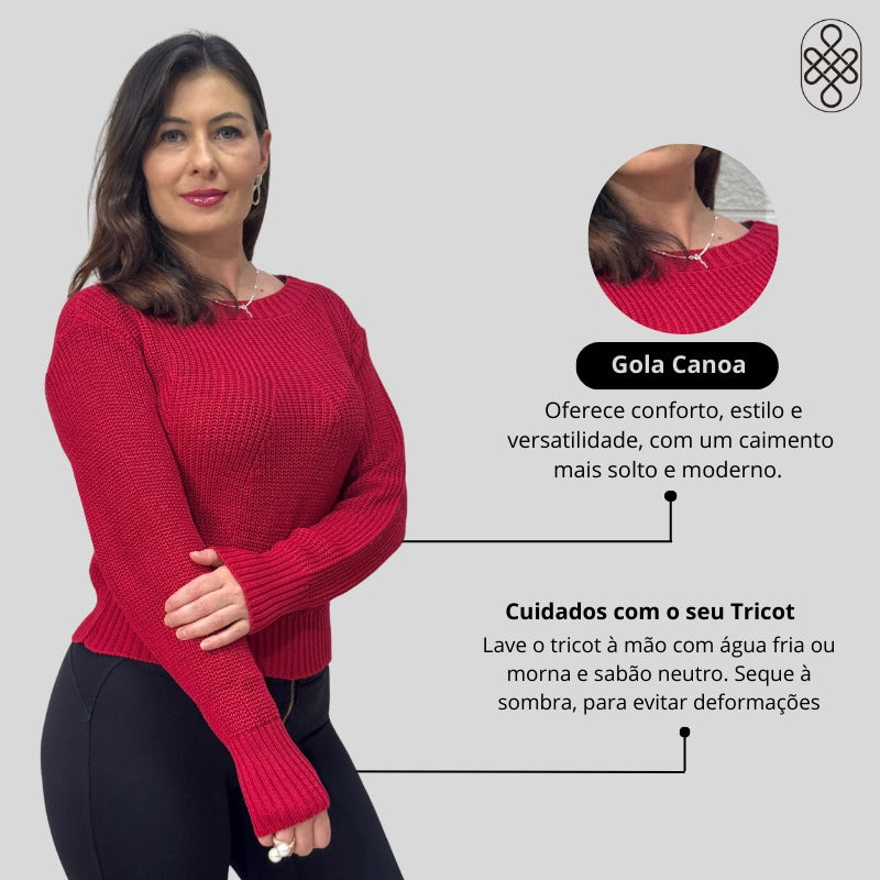 BLUSA MANGA LONGA TRICOT INVERNO BOHO CHIC